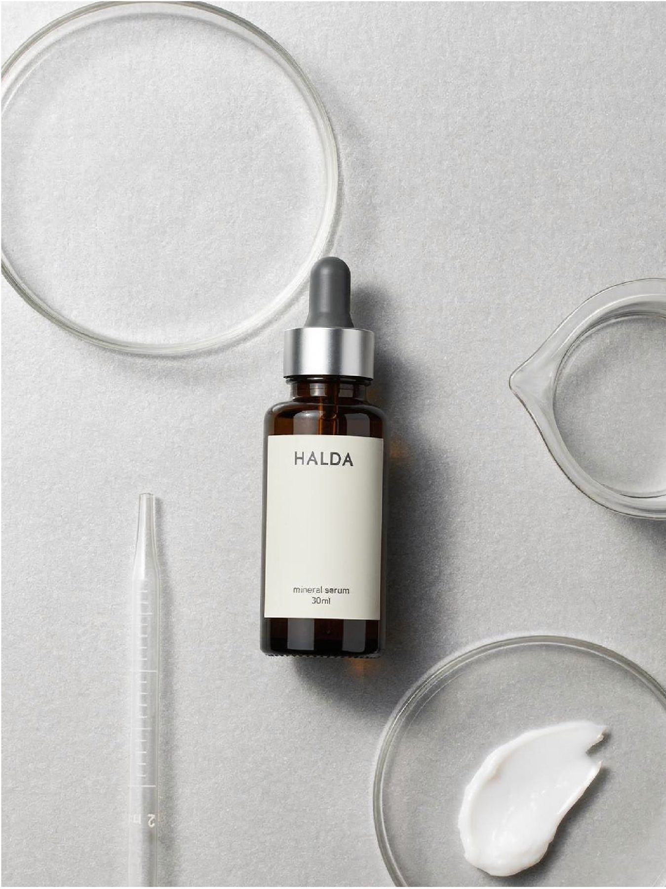 HALDA serum — lab flat-lay