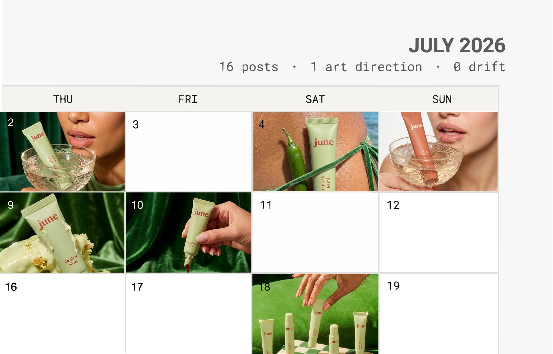 Social Systems — june content calendar, two weeks from one art direction
